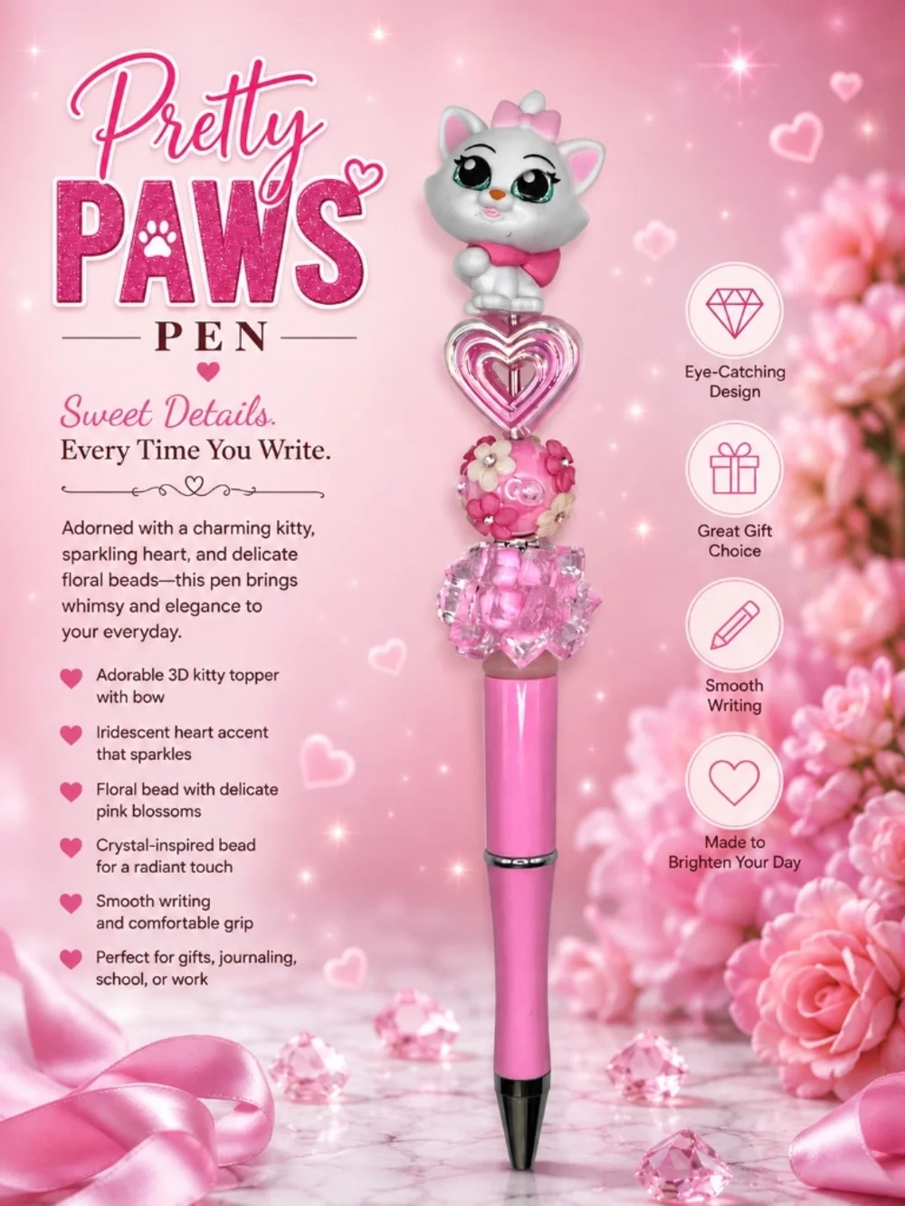 Pink Purrfection Heart Pen